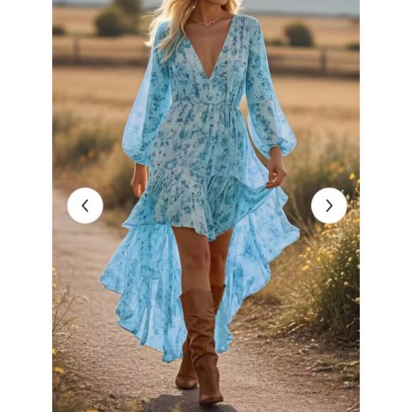 Dresses & Skirts - Boho Blue Floral High-Low Maxi Dress (M) – Offers Welcome!